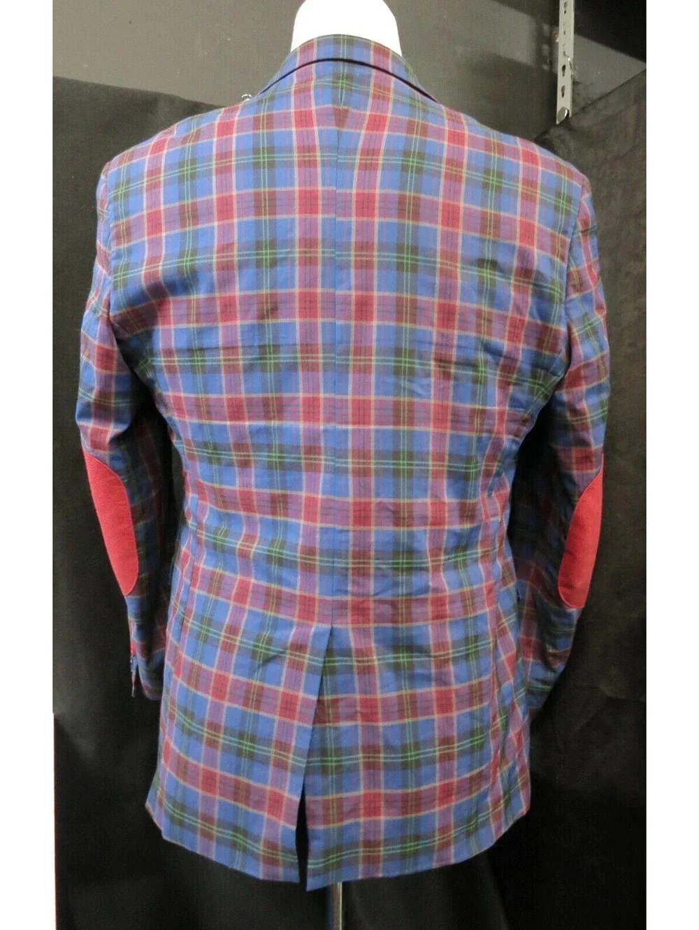 Lanzino Mens XL Navy Blue Marron Plaid Two Button Blazer